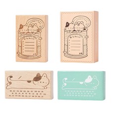 보스케 고양이 원목 다이어리 스탬프, 1세트, 투두리스트+캘린더