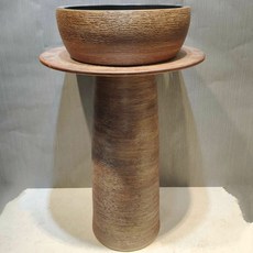 復古立柱式洗手盆 圓形洗手台 高溫陶瓷, 金絲木紋三件套無任何配件