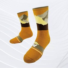 WOAWOA 遠眺山景 四向止滑美麗諾羊毛登山襪 高筒, 1個, 暖薑黃-單雙,M(22-24.5公分)
