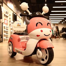 전동오토바이 삼륜바이크 토끼 소 동물모양 선물 미니바이크 세발자전거, 1개, 5.핑크 소-대형 배터리