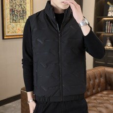 加絨大尺碼保暖背心馬甲 秋冬輕薄款羽絨棉服 寬鬆短款背坎肩馬甲 - 男款