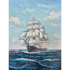 戊辰美學 純手繪油畫/小品畫/帆船系列/現代/乘風破浪/藍色大海, 航行30*40CM