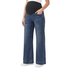 Gowjog Women's Maternity Jeans Wide Leg Over the Belly Stretchy Denim Pants Baggy Loose Trendy Pre