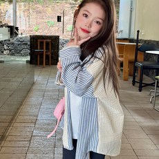 兒童條紋中長款襯衫女童洋氣長袖開衫上衣春秋裝新款