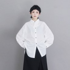 WAWAMOM 여성 블랙 언발 셔츠 블라우스 여자 비대칭 독특한 남방 블라우스 HJQ17