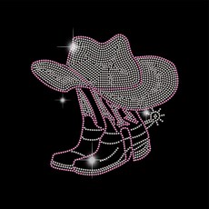 1세트 핫픽스모티브 옷리폼 스톤 큐빅 부자재 의류DIY - 카우보이 부츠 모자 210x297mm, 혼합 색, 1개