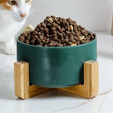 G.L.S 반려동물 우드 받침 도자기 식기 16cm 높은밥그릇