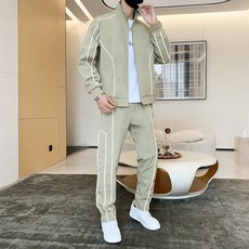 港風運動休閒情侶款兩件套裝長款運動棉服