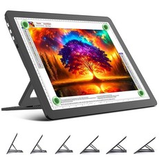 스탠드가 있는 TOHETO 충전식 A4 라이트 보드 측면 버튼이 초밝은 마그네틱 패드 추적 및 드로잉을 위한 무선 박스 다이아몬드 페인팅을 LED 테이블 스케치, Black, 1개