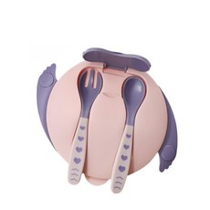 寶寶吸盤碗套裝，防滑分隔餐盤，嬰幼兒學習餐具 - 穩固防滑，安全無毒，分隔設計，趣味用餐, 粉色, 1個