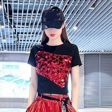 Merero 여성 라운드넥 캐주얼 댄스 반팔티셔츠