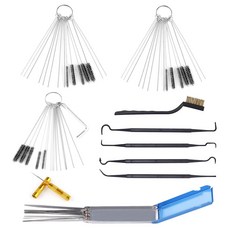 카뷰레터 클리너 도구 키트 에어브러시 토치 팁 클리너 세트 육각 렌치 포인트 픽 싱글 헤드 브러시 나일론 브러시 15개 클리닝 바늘 30개 클리닝 와이어 13개 가버, 카뷰레터 클리너 도구 키트, 에어브러시 토치 팁 클리너