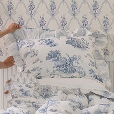 베겟잎 누빔 미니 광목 호텔식 방수 베개커버 30수 광목 프릴 블루 베개솜 별매