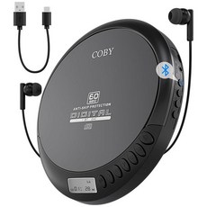 Coby CD 플레이어 휴대용 블루투스 CD 플레이어 자동차 헤드폰 FM AUX MP3 건너뛰기 방지 CD 플레이어 가정용 컴팩트 디스크맨 충전식 경량, 블랙
