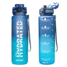 NAVTUE 캐리어 백이 있는 물병 946.4ml(32온스) 스포츠 물병 넓은 입구 동기 부여 및 누출 방지 음료 병 BPA 프리 트라이탄 체육관 피트니스 야외용 휴대, 블루&그린