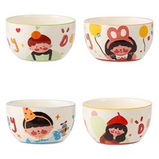 Keyiyijia 비비드 앤 러블리 홈 시리즈 밥공기, 2개, 빨간옷 여아+초록옷 남아+파란옷 남아+빨간모자 여아