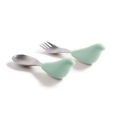 CYD terra PICABOO 布咔寶學習餐具組 兒童餐具 叉匙組 吸盤碗 不鏽鋼 翻滾環保餐具 寶寶餐具 學習餐具, 1個, 叉匙組-鼠尾草綠 / 0545