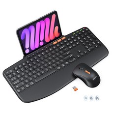 MEETION 무선 키보드 및 마우스 콤보 손목 받침대가 있는 인체 공학적 키보드 태블릿 홀더 가위 키 USB/블루투스 충전식 키보드 4DPI 마우스 윈도우/맥/PC/, MEETION 무선 키보드 및 마우스 콤보, 손목 받침