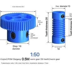 나일론 웜 기어 키트 톱니 비율 메커니즘용, 15. 0.5M - 1 ratio 50, A. both 5mm