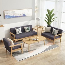 租房/出租屋適用 高承重 小戶型沙發, 實木沙發+送抱枕【深灰色】棉麻可拆洗,三人位長157寬59【單個僅賣家宅配】