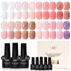 GAOY 23피스 젤 네일 폴리쉬 세트 20가지 색상 젤리 키트 시어 핑크 누드 밀키 화이트 투명 쉬머 3피스 소크 오프 베이스 글로시 매트 탑 코트 아트 DIY 매니큐어 가, 20SET-3