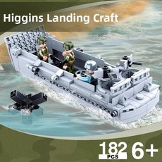 교육용 대전차포 모델 블록 슬루반 퍼즐 조립 선물, 1개, 5. 히긴스 상륙함 182개 미니피겨 3개