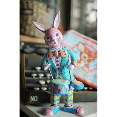 童話 兔子 鐵皮 打鼓 懷舊 復古 童玩 玩具 zakka 雜貨, 1個