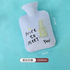 [開發票/統編]可愛保暖熱水袋 暖手寶 暖宮袋 熱水袋 暖水袋 暖暖包 熱敷袋 500/1000/2000ml 聖誕交換, 藍色恐龍 2000ml, 1個