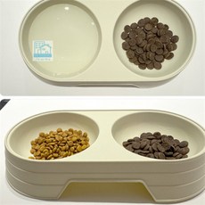 On동네 애완용 2구 그릇 강아지사료그릇, 아이보리, 1개