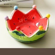 포크가 달린 세라믹 수박 과일 그릇 홈 거실 커피 테이블 과일 접시 그릇 창의적이고 귀여운 스테인리스 스틸 포크 세트, 빨간색 포크 6개 수박 그릇