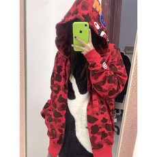 豹開之家 鯊魚迷彩連帽開衫外套 男女情侶衛衣