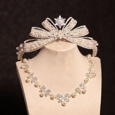 화려한 왕관머리띠 생일파티 졸업앨범 헤어 제주 스냅 악세사리 셀프웨딩 스냅촬영 헤어소품, 1개, 황관 + 진주 목걸이