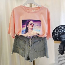 扉娜VINASHOP 立體珍珠鑽飾棉T，舒適透氣，時尚百搭，展現個人品味, 橘, 1個