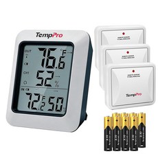 템프프로 TP60 디지털 습도계 실외 무선 온도 및 습도 게이지 모니터 룸 500피트/150m 범위 습도계 온도 표시기 이전 ThermoPro, White-3 Sensor