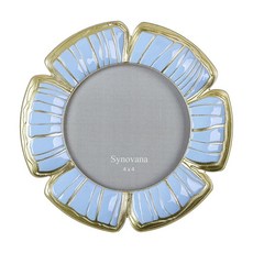 Synovana 아이보리-화이트 꽃잎 그림 프레임 - 10.2 x 10.2cm(4 x 4인치) 원형 꽃 사진 액자 기념, 블루