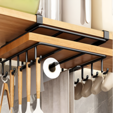 무루어 무타공 틈새 상부장 조리도구 걸이, 1개, 블랙 사이드 후크