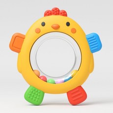 DFMEI 食品級硅膠寶寶磨牙六指牙膠玩具嬰兒出牙期小雞搖鈴環磨牙棒, 1個, 如圖, 小雞遙控牙膠-黃色