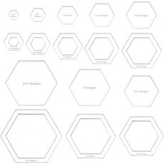 퀼팅 템플릿 베네크레아 16사이즈 육각 아크릴 복합 재봉틀 자 DIY 손 패치워크 절단 공예를 위한 투명 압력판 라우터 두께 6mm, 퀼팅 템플릿 베네크레아 16사이즈 육각 아크릴 복합 재