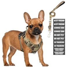ECLATIS MOOGROU 대형견을 위한 전술 강아지 하네스 및 목줄 세트 튼튼한 당김 없는 서비스 조끼 안전 프리미엄 벨트가 있는 패치 10개 훈련 걷기 하이킹용 반사, 데저트 카모