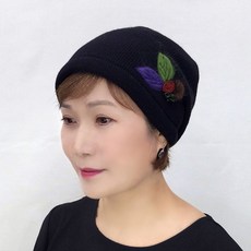 JJNINE 玫瑰貂毛刺繡頭巾帽