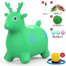 跳跳馬兒童小馬充氣玩具寶寶騎馬跳跳鹿大人可坐橡膠馬木馬, 加大加厚跳跳鹿-綠色-單首普通音樂盒+送, 1個