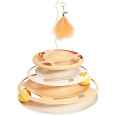 三合一貓咪轉盤玩具 轉盤漏食球 貓咪玩具 互動 漏食 玩具, 夕陽橘