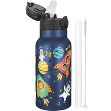 *啵比小舖*美國Han's Bottle 兒童吸管不鏽鋼保溫杯、保溫瓶, 1個, space animal(500ml), space animal, 12 oz(約 350ml)