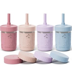 Fimibuke 어린이 및 유아용 컵 226.8g(8온스) 흘림 방지 스테인리스 스틸 아기 빨대 컵 텀블러 실리콘 슬리브 스토퍼 및 보관 뚜껑이 있는 빨대 BPA 프리, 8 Ounces, Dark Pink/Light Pink/Purple/Bl