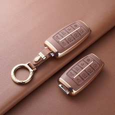 YAILIS 호환 제네시스 가죽 TPU 키케이스 7버튼 8버튼 G70 GV70 G80 GV80 G90 차키케이스 세트, 브라운