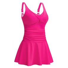 Searainer 여성용 플러스 사이즈 수영복 쉐이핑 바디 수영 드레스 복부 컨트롤 하늘거리는 스커트 수영복 블랙. 24 110760, 24 Plus, Hot Pink