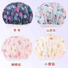 防水浴帽 洗澡頭套 女士加大款 沐浴帽 廚房防塵防油煙帽, 1個, 加大款/防水絲滑浴帽,2個裝 雛菊+蝴蝶結