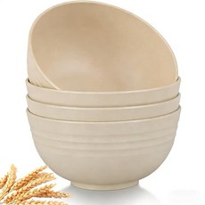 GZTFPQ Wheat Straw Bowls 4 PCS Unbreakable & Lightweight Dinnerware Set Microwave Dishwasher Saf, Beige