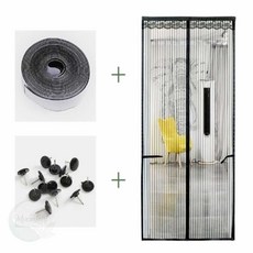 MLSTORE 문 스트라이프 모기장(90X210CM) (블랙) 현관문모기장 원터치모기장