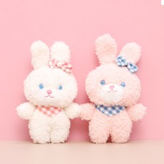 아이끌레 스카프 아기토끼 봉제인형 키링 2종 세트, 12cm, 화이트, 핑크, 1세트